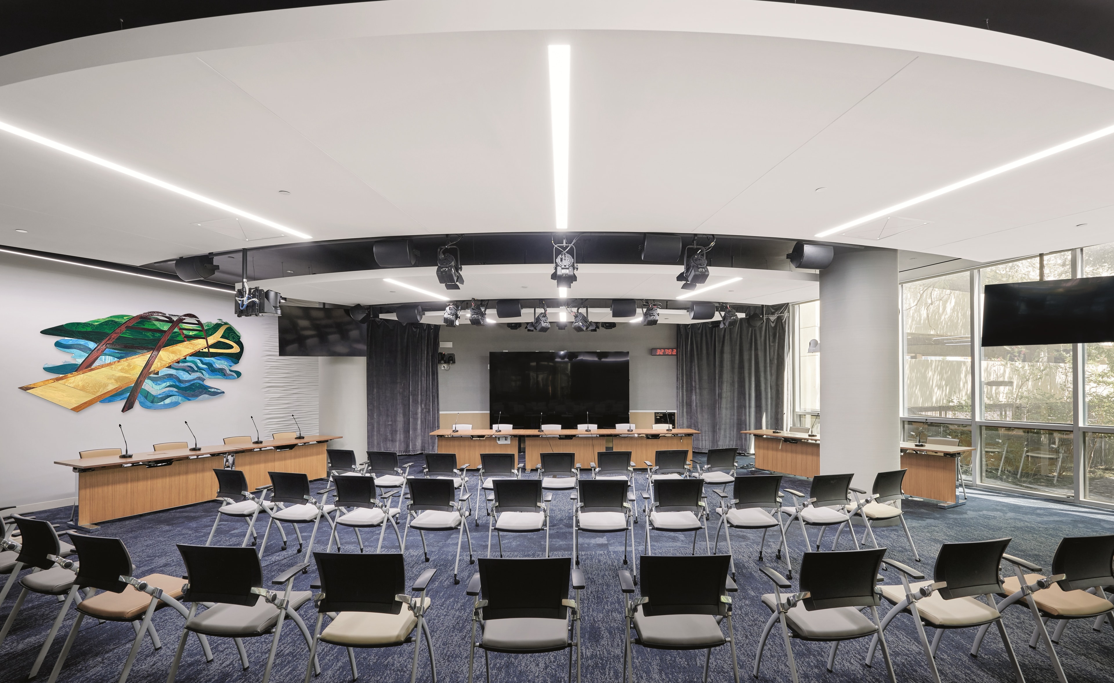 Modern conference room with theater seating