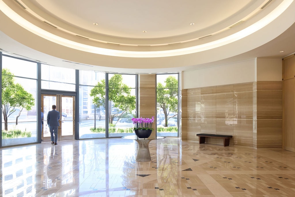 Modern lobby with curved ceiling